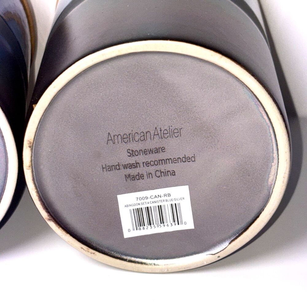Set of 2 American Atelier Stoneware Canisters with Lids Kitchen Storage Blue - Picture 6 of 10